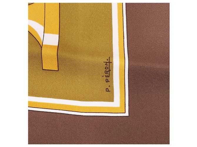 Fazzoletto in seta Carré 90 "ÉCHIQUIER" di Hermès in marrone - vista 8
