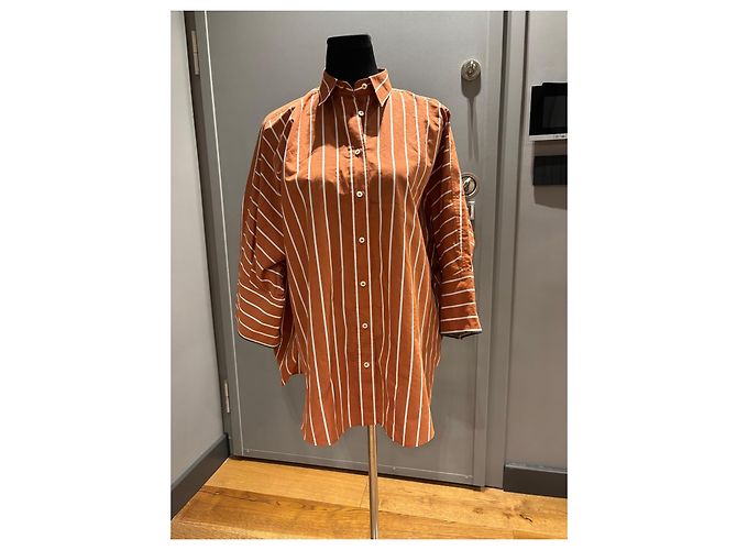 Camisa de algodón a rayas Brunello Cucinelli Castaño Naranja - vista 10