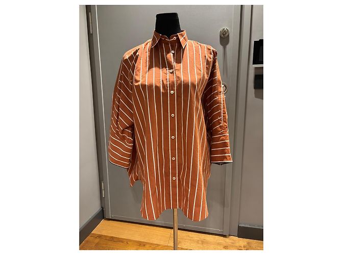 Camisa de algodón a rayas Brunello Cucinelli Castaño Naranja - vista 2