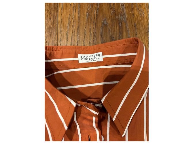 Camisa de algodón a rayas Brunello Cucinelli Castaño Naranja - vista 3