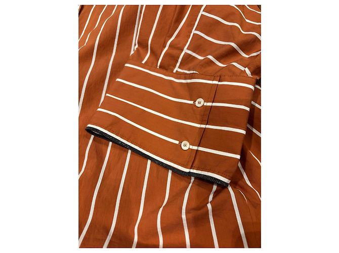 Camisa de algodón a rayas Brunello Cucinelli Castaño Naranja - vista 7