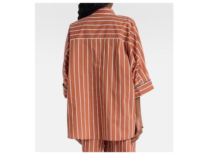 Camisa de algodón a rayas Brunello Cucinelli Castaño Naranja - vista 8