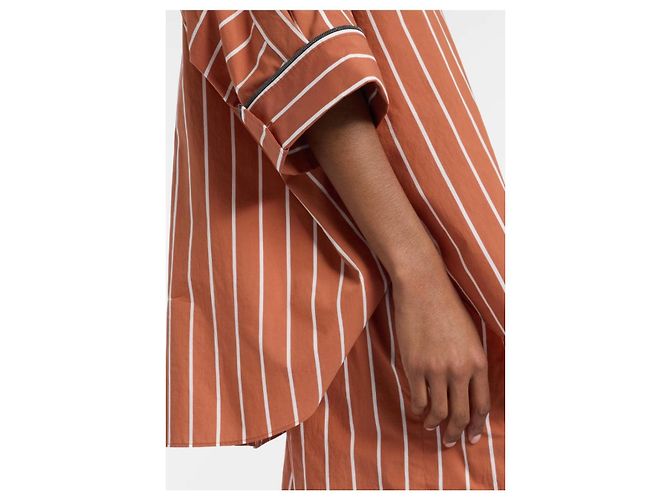Camisa de algodón a rayas Brunello Cucinelli Castaño Naranja - vista 9