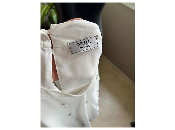 Weill Blusa branca adornada com pérolas e cristais - vista 6