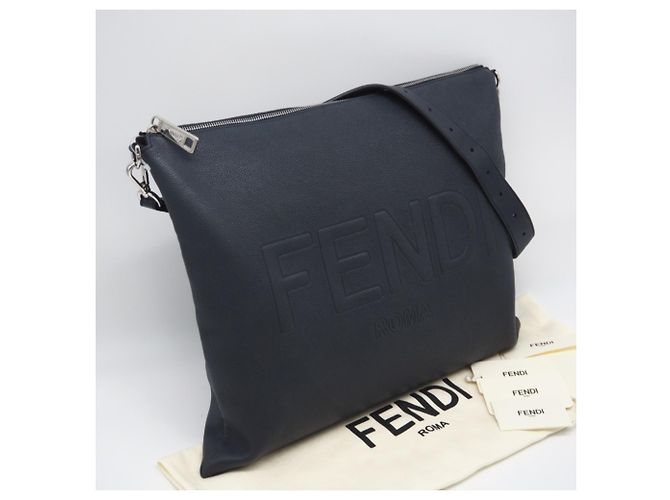 Borsa a spalla in pelle con logo Fendi Marrone Blu navy - vista 2