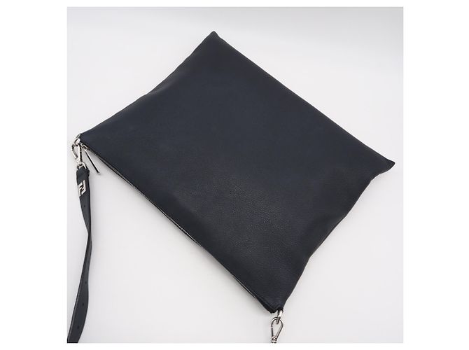 Borsa a spalla in pelle con logo Fendi Marrone Blu navy - vista 3