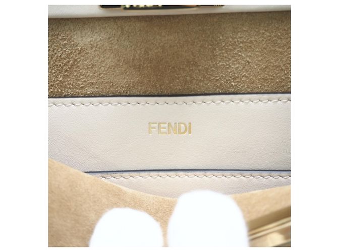 FENDI Camellia Pelle Peekaboo Soft Piccola Borsa Bianco Beige - vista 13