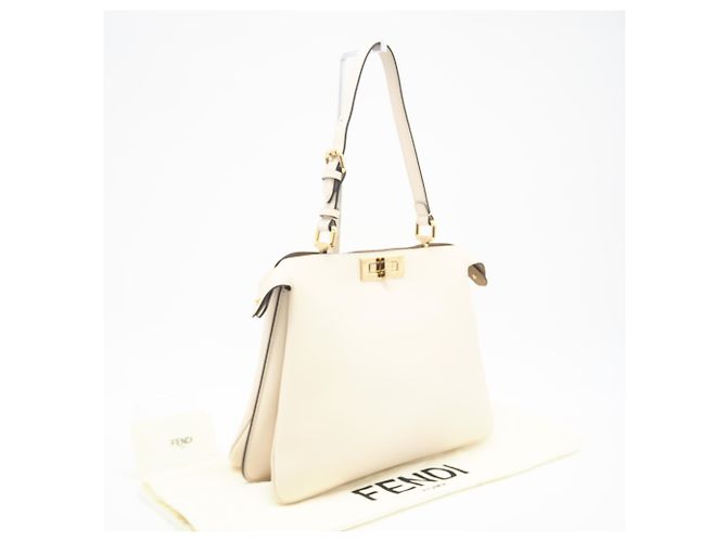 FENDI Camellia Pelle Peekaboo Soft Piccola Borsa Bianco Beige - vista 2