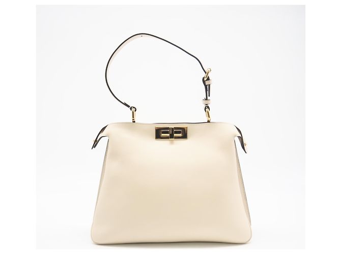 FENDI Camellia Pelle Peekaboo Soft Piccola Borsa Bianco Beige - vista 3