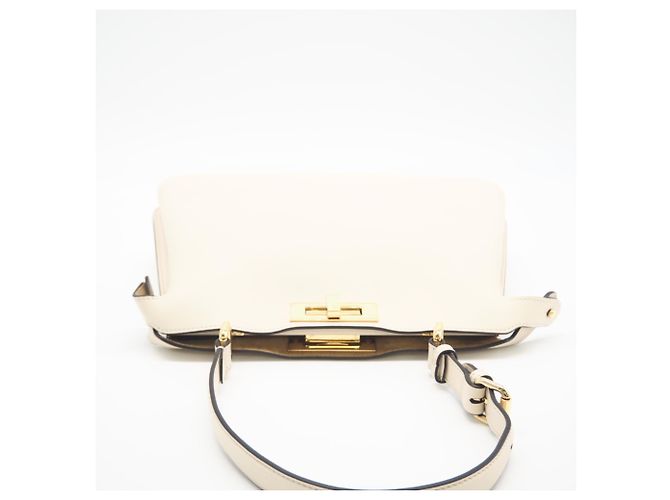 FENDI Camellia Pelle Peekaboo Soft Piccola Borsa Bianco Beige - vista 5