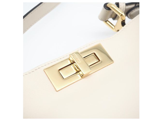 FENDI Camellia Pelle Peekaboo Soft Piccola Borsa Bianco Beige - vista 9