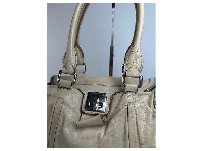 Céline Vintage Celine Paris Lederhandtasche grau Beige - Ansicht 6