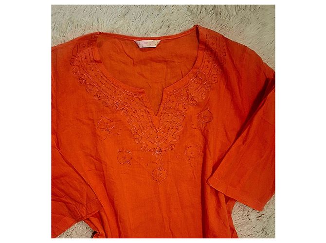 Autre Marque Túnica naranja de algodón con bordados - vista 8