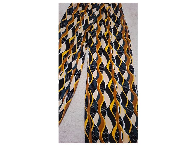 Autre Marque Pantalones palazzo estampados Castaño Negro Multicolor Crudo Amarillo Verde oscuro - vista 2