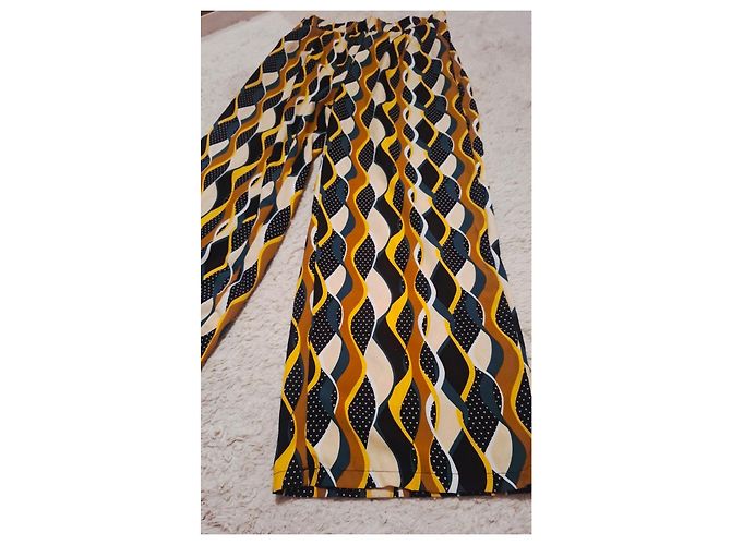 Autre Marque Pantalones palazzo estampados Castaño Negro Multicolor Crudo Amarillo Verde oscuro - vista 3