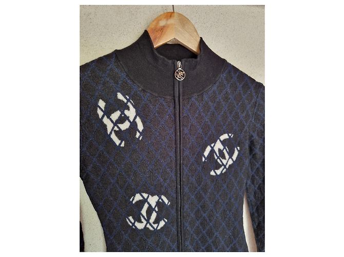 Chanel Coco Neige 2019 – Mono CC Logo de Lana & Cachemira – Talla 36 Azul marino - vista 6