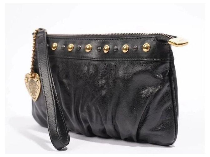 Pochette Gucci in pelle nera con borchie e ciondolo a cuore Nero - vista 2