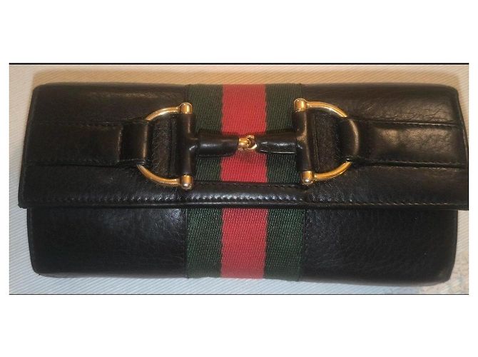 Cartera Gucci Horsebit en cuero negro con cinta Web - vista 2