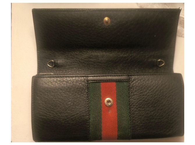 Cartera Gucci Horsebit en cuero negro con cinta Web - vista 4