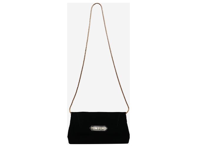 Tom Ford Borsa a spalla in velluto nero con catena - vista 2