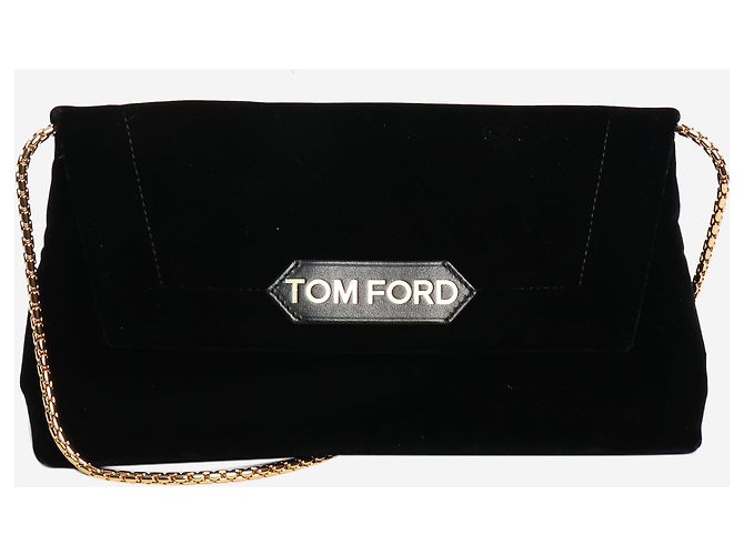 Tom Ford Borsa a spalla in velluto nero con catena - vista 3
