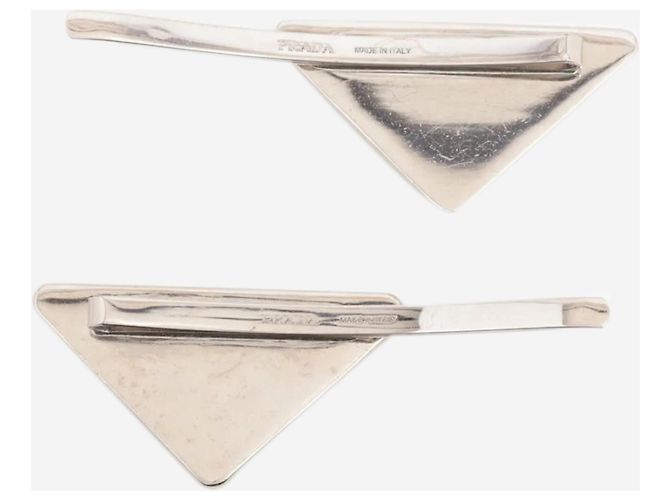 Prada Fermaglio per capelli in metallo bianco con logo - vista 2