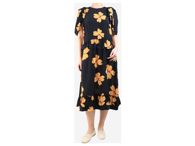 Simone Rocha Vestido floral de seda negra - talla UK 14 - vista 3