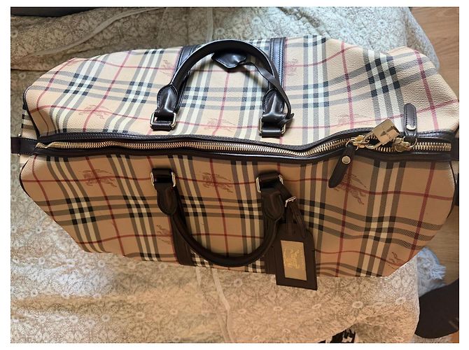 Borsa da Viaggio Burberry Check Marrone Rosso Beige - vista 10
