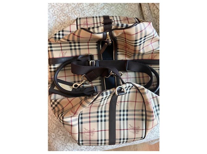 Borsa da Viaggio Burberry Check Marrone Rosso Beige - vista 2