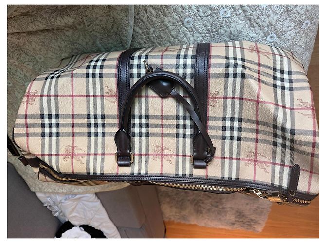 Borsa da Viaggio Burberry Check Marrone Rosso Beige - vista 9
