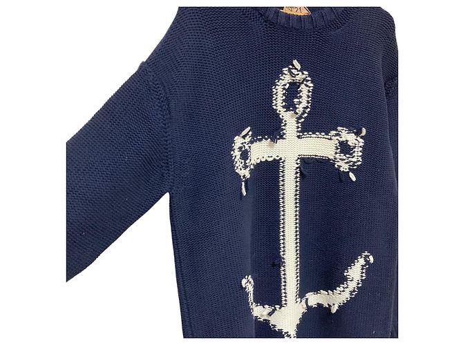 Autre Marque Strickpullover mit Anker-Motiv N°21 Blau Marineblau - Ansicht 3