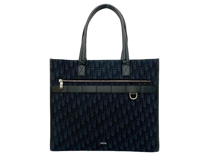 Christian Dior Oblique Canvas Leder Tragetasche Schwarz - Ansicht 2