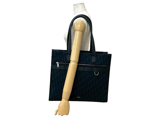 Christian Dior Oblique Canvas Leder Tragetasche Schwarz - Ansicht 3