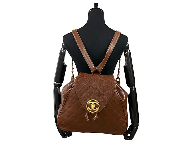 Timeless Chanel Matelassé Caviar Leder Rucksack Braun - Ansicht 3