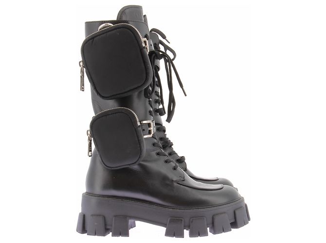 Prada Botas de cuero negras "Monolith" Negro - vista 2