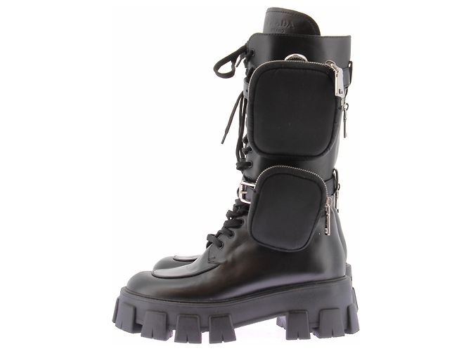 Prada Botas de cuero negras "Monolith" Negro - vista 3