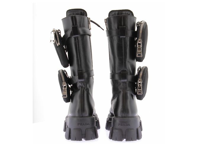Prada Botas de cuero negras "Monolith" Negro - vista 5