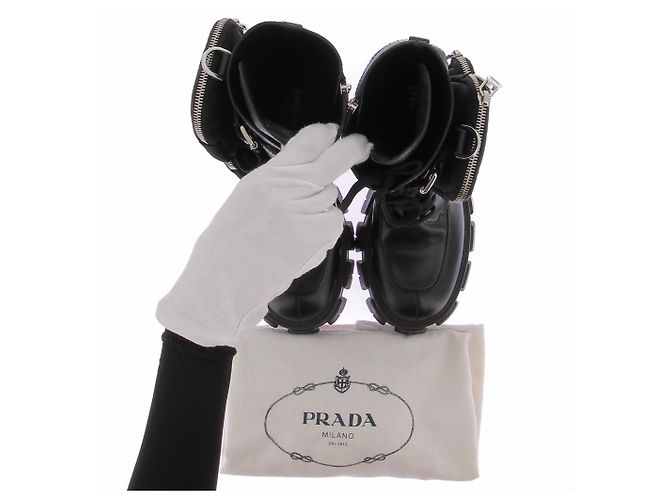 Prada Botas de cuero negras "Monolith" Negro - vista 7