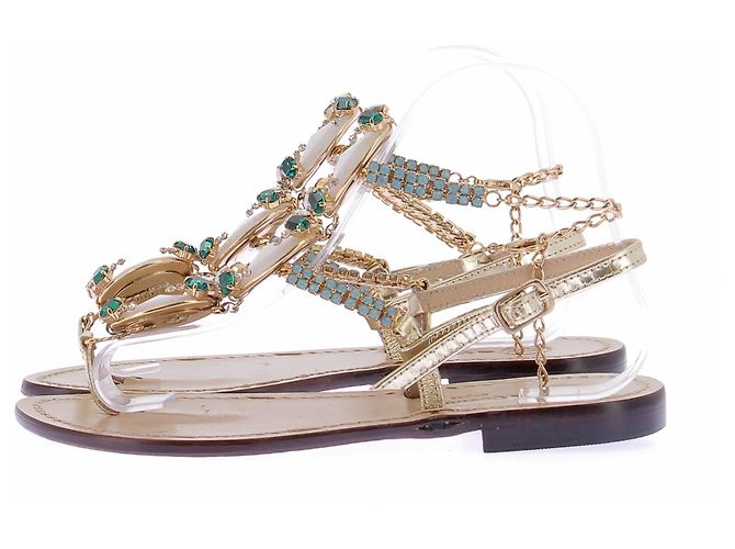 Autre Marque CR DA COSTANZO Jewel and Stone Leather Sandals Brown - view 3