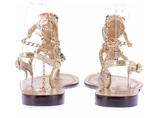 Autre Marque CR DA COSTANZO Jewel and Stone Leather Sandals Brown - view 5