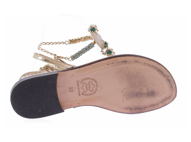 Autre Marque CR DA COSTANZO Jewel and Stone Leather Sandals Brown - view 6