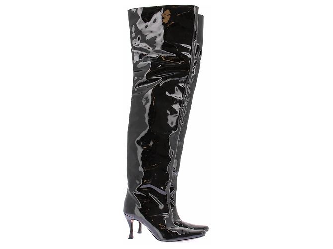 By Far Schwarze Lackleder-Stiefel mit Absatz - Ansicht 2