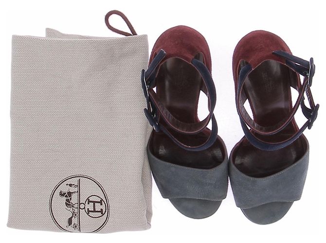 Hermès „Nora“ dreifarbige Wildlederschuhe Bordeaux - Ansicht 7