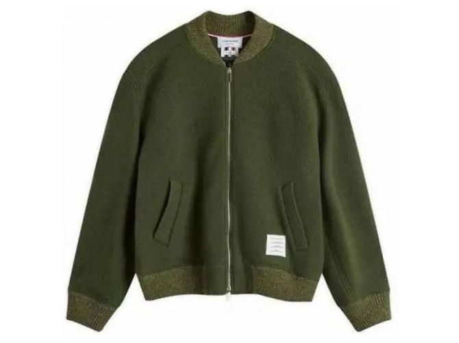Thom Browne Wool Fleece Stripe Bomber Jacket Green - view 4