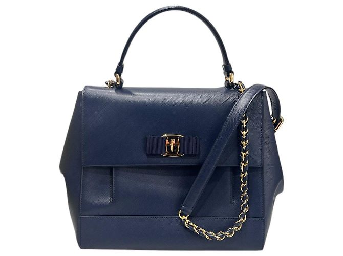 Salvatore Ferragamo Borsa a Spalla Donna Bara Kelly Blu Oxford - vista 2