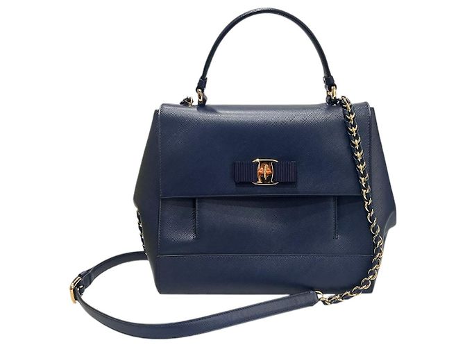 Salvatore Ferragamo Borsa a Spalla Donna Bara Kelly Blu Oxford - vista 3