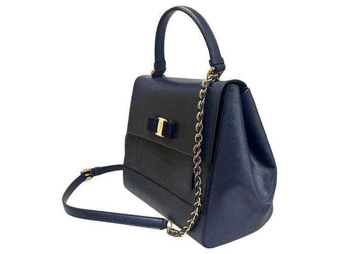Salvatore Ferragamo Borsa a Spalla Donna Bara Kelly Blu Oxford - vista 4