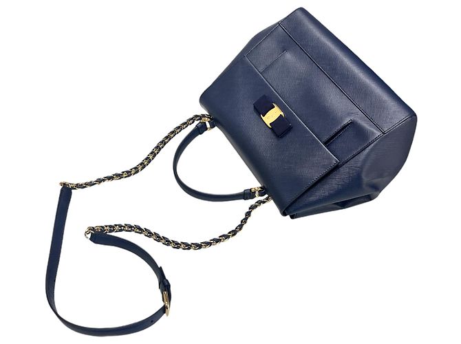 Salvatore Ferragamo Borsa a Spalla Donna Bara Kelly Blu Oxford - vista 7