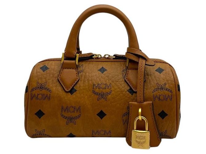 MCM Bolsa Boston Mini Ella Visetos Cognac Marrom - vista 2