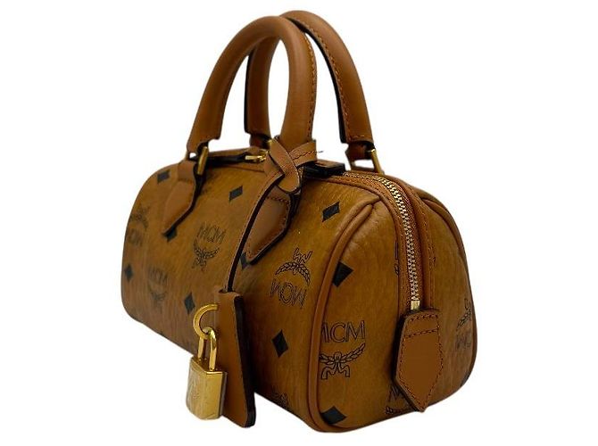 MCM Bolsa Boston Mini Ella Visetos Cognac Marrom - vista 3